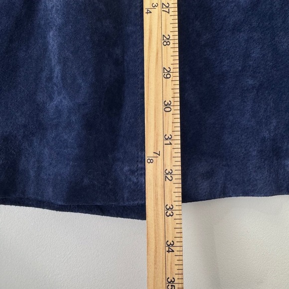 IMAN Trench Coat Women XL Navy Blue Genuine Leather Suede Mixed Media Belted - Picture 9 of 14